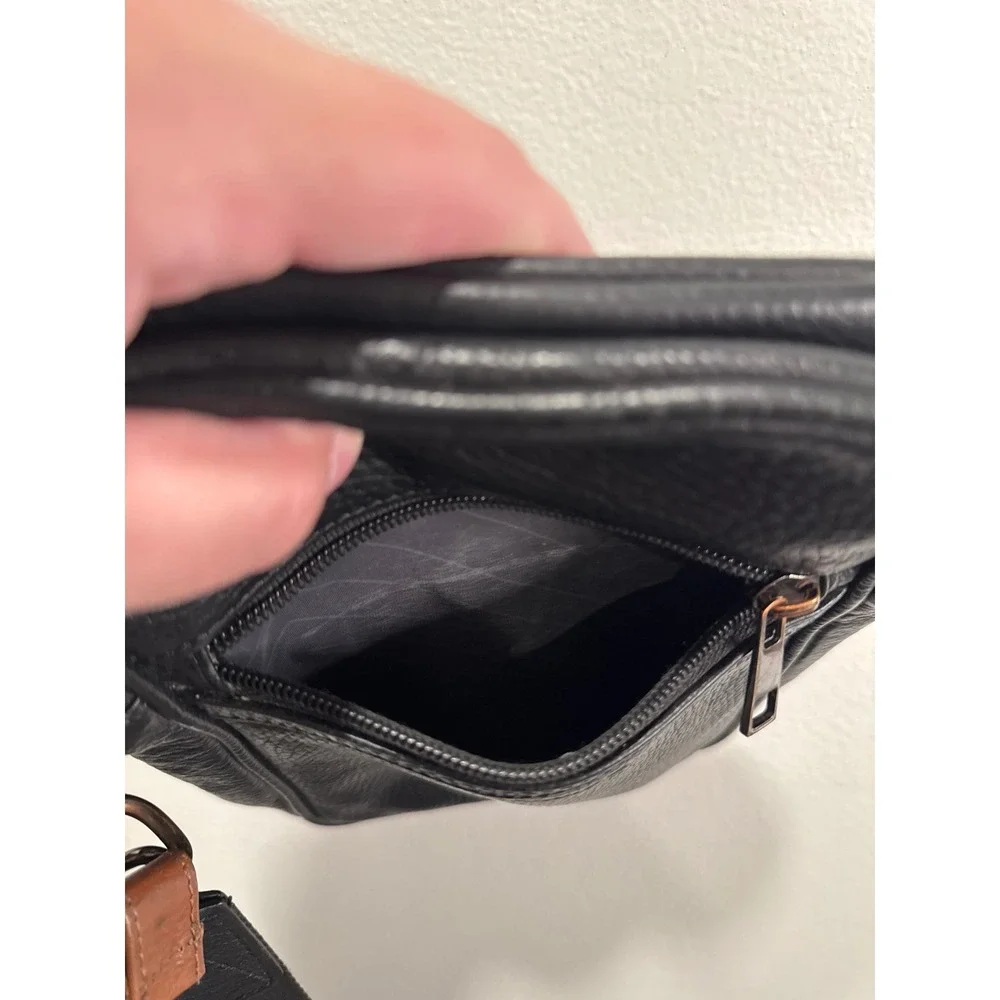 Champs Black Pebbled Leather Crossbody Bag Small Travel Messenger Pouch